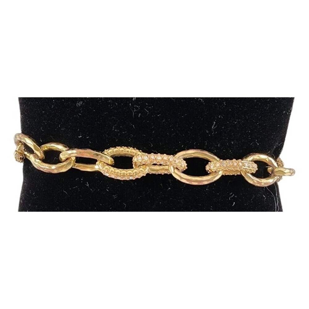 Stella & Dot Gold Tone Rhinestone Encrusted Hammered Gold Tone Chain Link Large